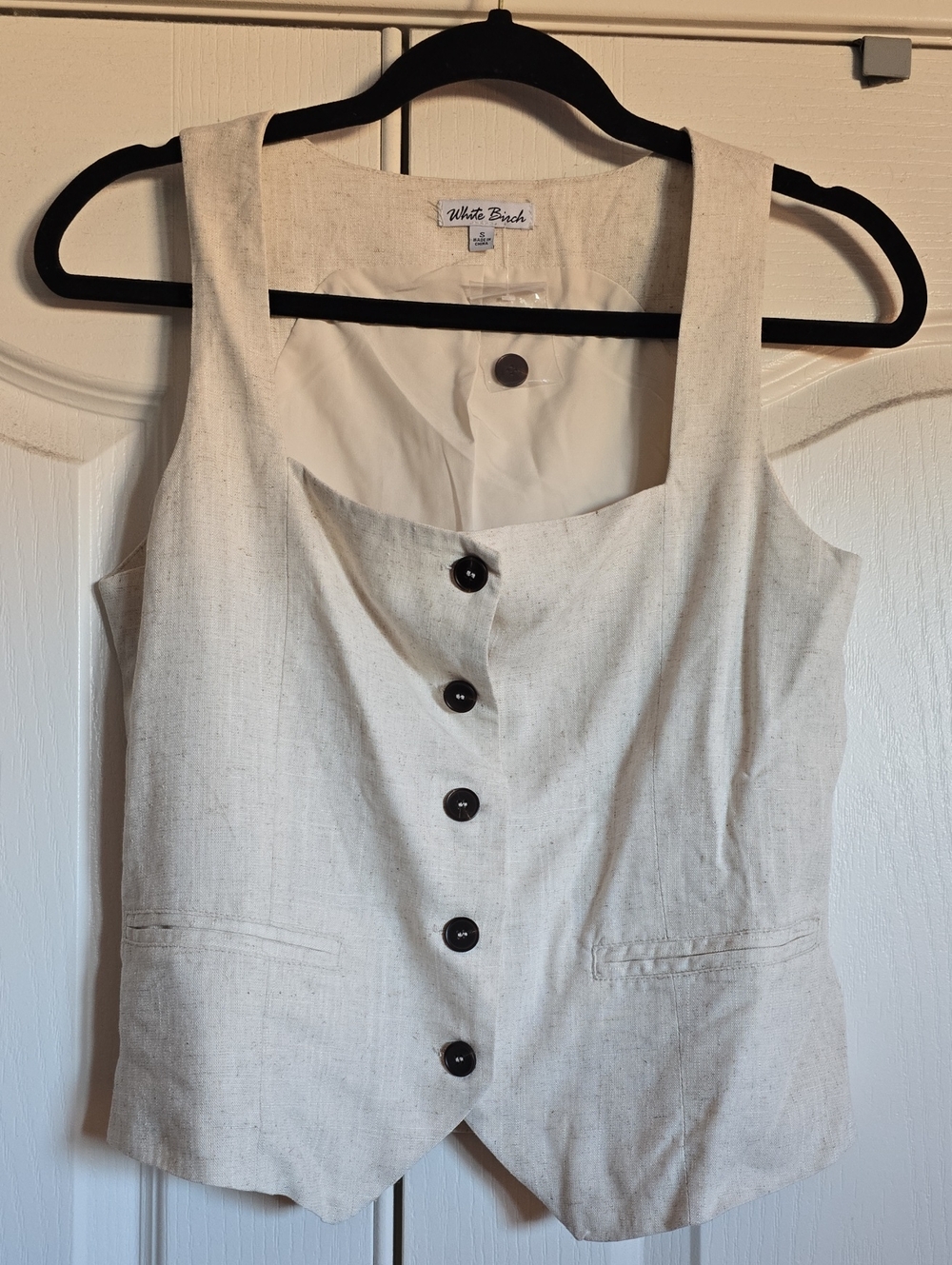 White Birch Cream Strapless Button-Front Linen-Blend Dress